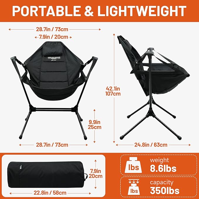 Himalaya Hammock Camping Chair, Swinging Portable Folding Camp Chairs for Adults Heavy Duty Foldable Oversized Rocker with Aluminum Alloy Frame for Outdoor Lawn，Backyard，Beach and Patio Sport-VerdiqueGarden