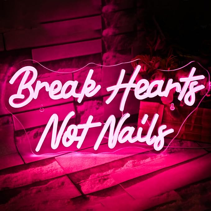 Break Heart Not Nails Neon Sign for Wall Decor,Neon Light Pink LED Neon Light for Bedroom Nails Salon Beauty Room Shop Decoration Gift-VerdiqueGarden