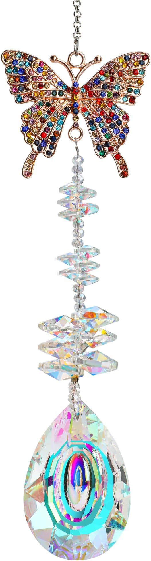 Suncatcher with Crystals,Colorful Crystal Butterfly Rhinestones Suncatcher Window Hanging,Crystal Prism Hanging Ornament,Rainbow Maker Decoration for Home, Garden, Wedding, Party & Christmas-VerdiqueGarden