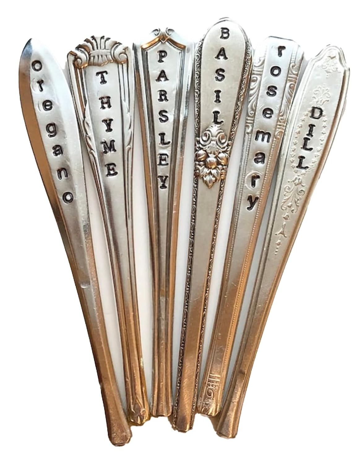 Herb Markers Set of 6 GARDEN stakes Made From Vintage Spoon Handles Oregano, Basil, Parsley, Rosemary, Thyme, Dill. Garden Markers Herb Labels-VerdiqueGarden
