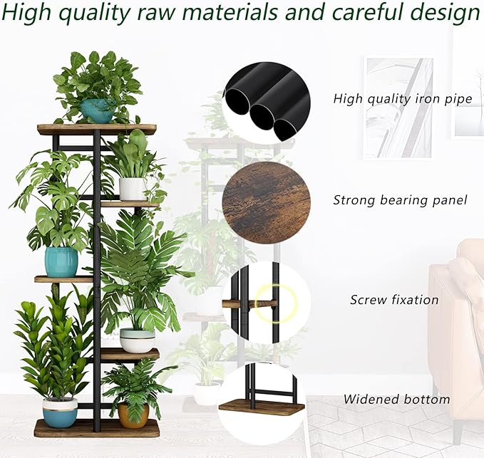 LINZINAR Plant Stand 5 Tier 6 Plant Multiple Flower Rack Holder Shelves Rack Storage Organizer Display Indoor Planter for Balcony Bedroom Patio Garden Living Room, Black-VerdiqueGarden