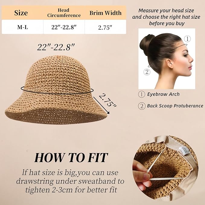 Floppy Big Beach Straw Hats for Women Foldable Summer Wide Brim Packable Sun Hat Womens Travel Straw Fedora Hat-VerdiqueGarden