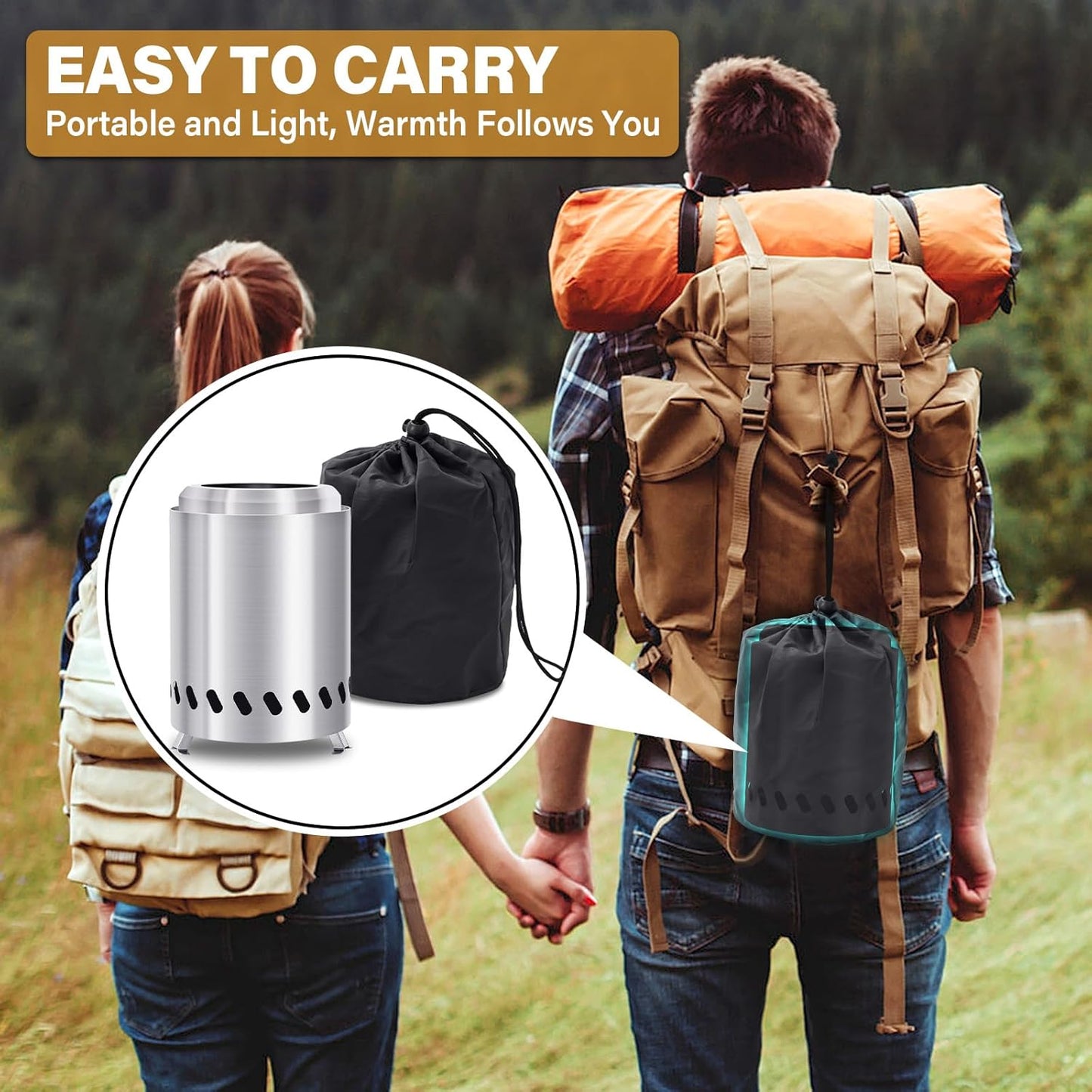 HGD Small Tabletop Fire Pit, Smokeless Table Top Firepit, Portable Mini Stove with Carry Bag for Camping Backyard Patio Garden Picnic, Fueled by Pellets or Wood, Stainless Steel, Silver-VerdiqueGarden