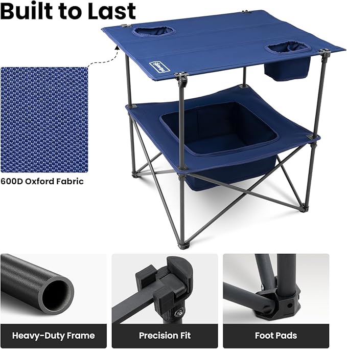 Folding Camping Table, Portable Outdoor Picnic Table, Rectangular Lightweight Camp Table with Storage, Cup Holder and Carry Bag for Barbeque Beach Camping and Tailgate-VerdiqueGarden