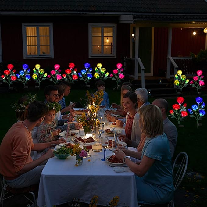 ANGMLN 4 Pack Solar Garden Lights, Solar Flower Lights Outdoor Waterproof with 20 Head Rose 7-Color Changing Landscape Light for Garden Yard Pathway Patio Grave Cemetery Decoration-VerdiqueGarden