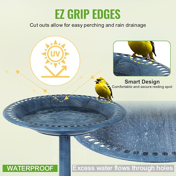 Backyard Expressions Outdoor Garden Bird Bath - Blue - Weather Resistant Polyresin - 27 Inch-VerdiqueGarden