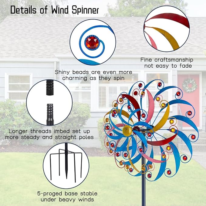 DREAMYSOUL Wind Spinners Outdoor Metal Large, 6.6 FT Extra Large Wind Spinner, Multicolor Windmills, Kinetic Wind Sculptures and Spinners for Yard Garden Outside Patio Lawn Decor-VerdiqueGarden