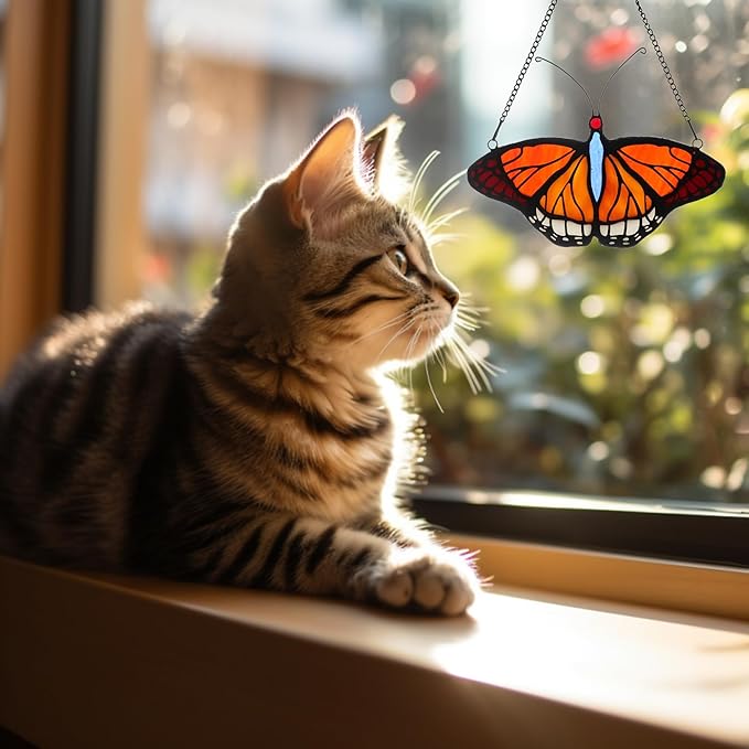 Stained Glass Window Hangings Butterfly Tiffany Style Butterfly Suncatcher for Window Hanging Suncatchers Handcrafted Ornament (Yellow)-VerdiqueGarden