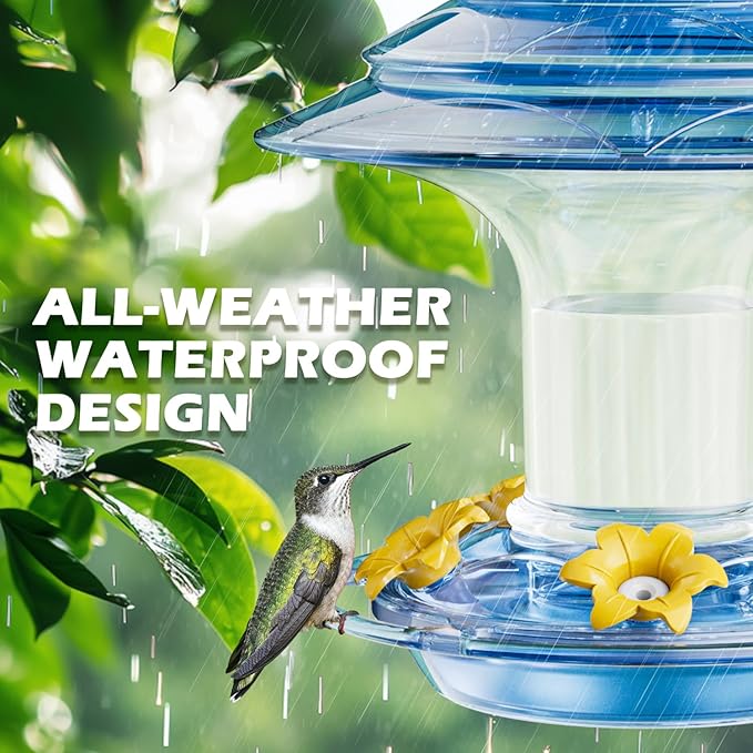 Birdream Hummingbird Feeder for Outdoors Hanging, 20oz Hummingbird Feeders with 5 Bee Guard Feeding Ports & Built-in Ant Moat Brush Leak-Proof for Outside Gifts for Women - Blue-VerdiqueGarden