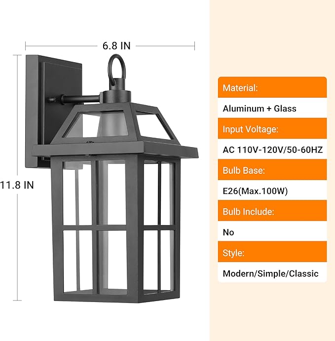 WIHTU Outdoor Wall Lantern, Waterproof Wall Sconce Light Fixtures, Porch Lights with Glass Shade, Exterior Light Fixtures, Aluminum Mount Lanterns, Anti-Rust Front Door Mount Lighting, 2 Pack-VerdiqueGarden