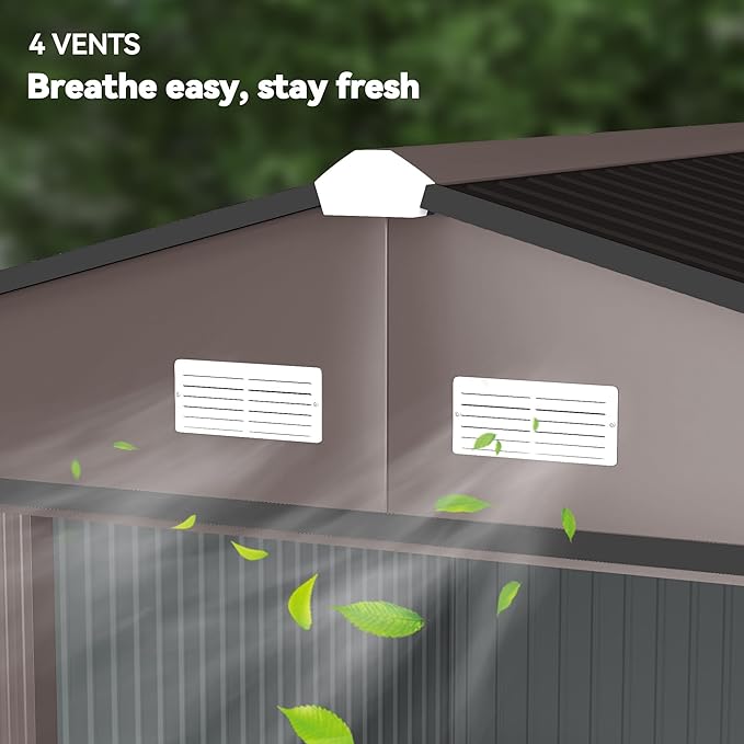 Outsunny 11' x 9' Outdoor Storage Shed, Garden Tool Metal Shed with Foundation Kit, Double Lockable Door, Air Vents and Sloping Roof, for Backyard, Patio, Lawn, Brown-VerdiqueGarden