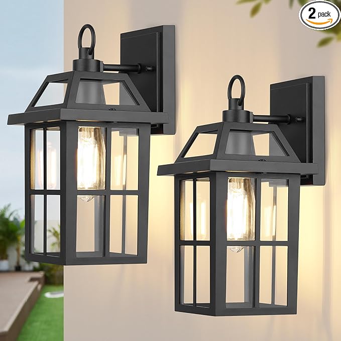WIHTU Outdoor Wall Lantern, Waterproof Wall Sconce Light Fixtures, Porch Lights with Glass Shade, Exterior Light Fixtures, Aluminum Mount Lanterns, Anti-Rust Front Door Mount Lighting, 2 Pack-VerdiqueGarden