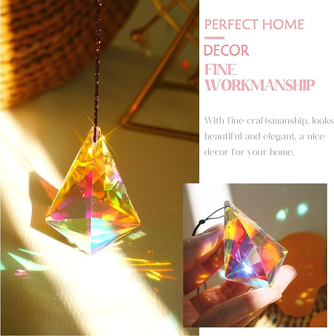 4PCS Colorful Crystal Prism Suncatcher Hanging Crystal Ornament for Window Sun Catchers Feng Shui Decor for Indoor Outdoor Home Garden Decoration-VerdiqueGarden