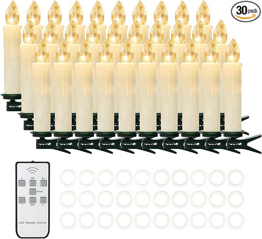 30 PCS Flameless LED Taper Candles Battery Operated Christmas Tree Candle Lights Electric Fake Candles with Remote Timer Perfect for Holiday Home Garden Wedding Parties Decor (30 PCS,Ivory)-VerdiqueGarden