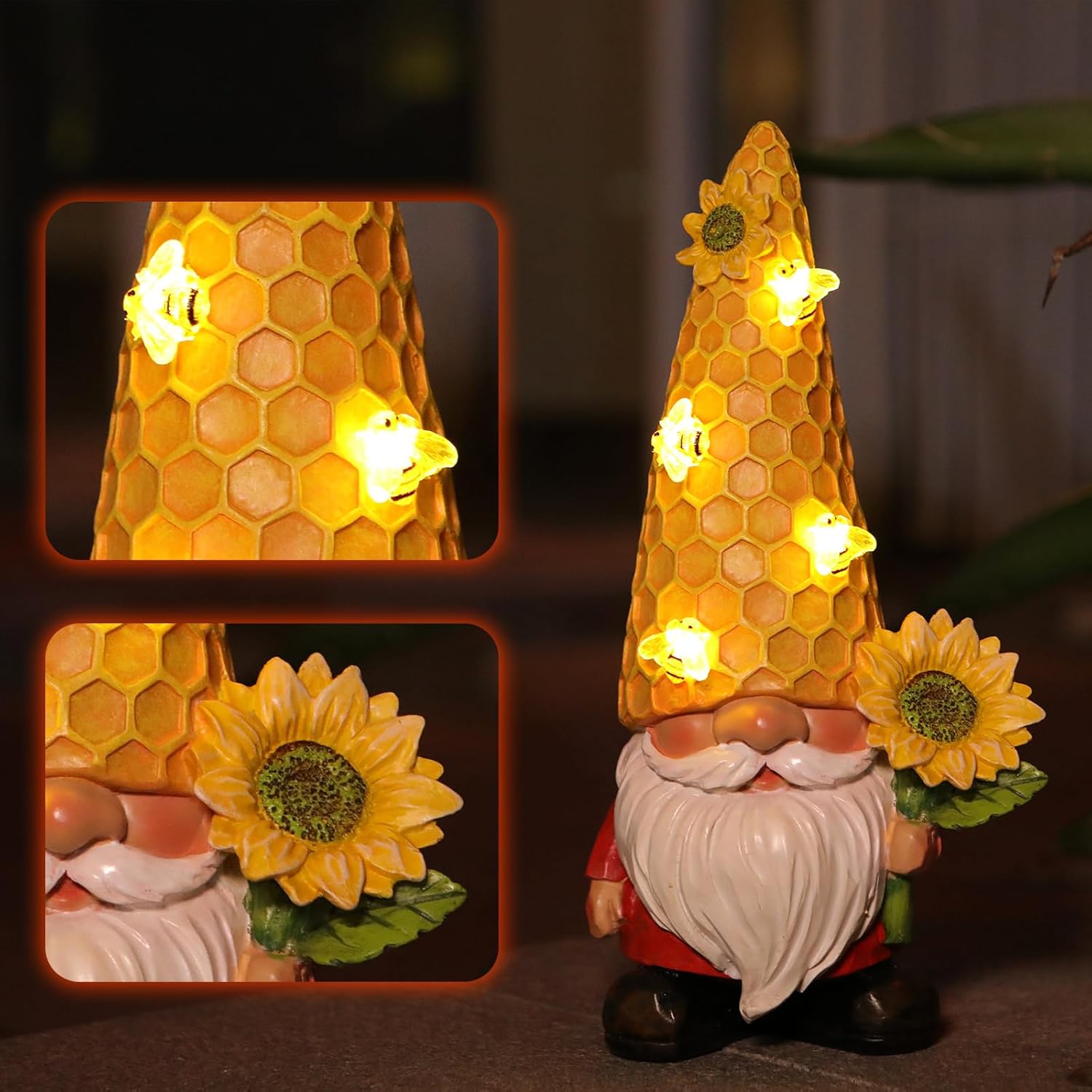 Solar Gnome Garden Decor Outdoor Statue - Gnome Sunflower LED Waterproof Sculptures Lights, Gnome Pond/Yard Statues Outside Decoration, Home, Lawn, Patio, Resin Animal Ornament, Women/Gardening Gift-VerdiqueGarden