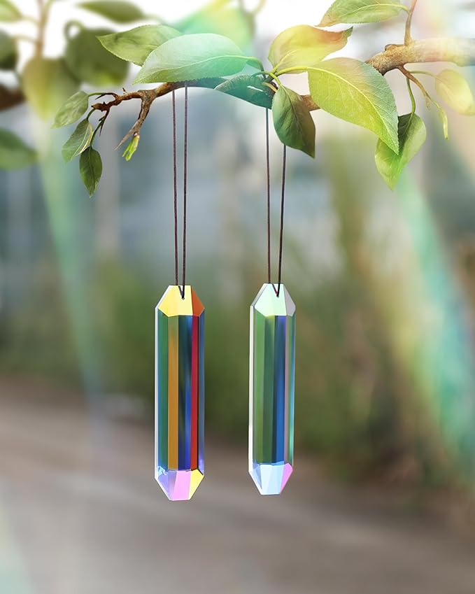2 Pack Crystal Suncatcher, Hanging Sun Catcher Prism with String Suncatchers for Windows, Room, Outdoor, Car Mirror Garden Decor-VerdiqueGarden