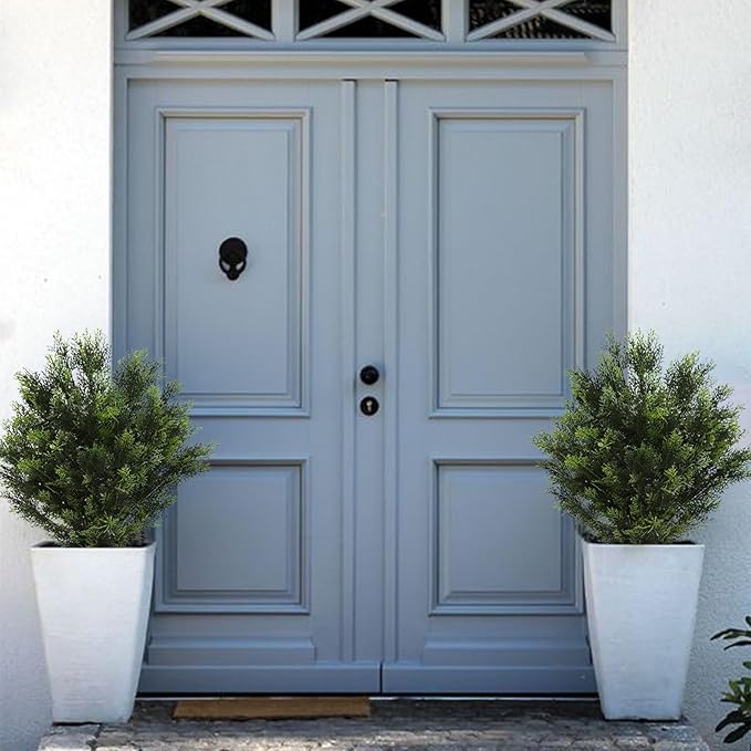 momoplant 31 Inch Tall Artificial Cedar Topiary Tree Set of 2 Faux Cypress Evergreen Potted Plants for Outdoor & Indoor Decor-VerdiqueGarden