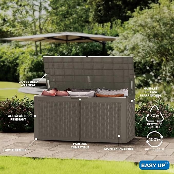 102 Gallon Outdoor Storage Box Waterproof, UV Resistant Resin Deck Box with Hydraulic Rod, Lockable Design and Enhanced Durability for Patio, Garden, and Poolside Use-VerdiqueGarden