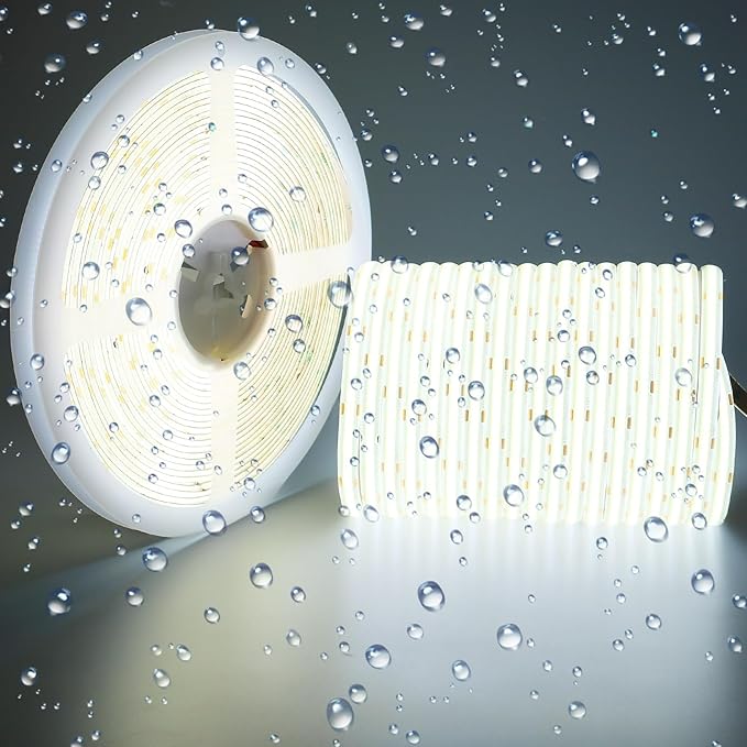 15M/49.2ft 24V COB LED Strip Light Waterproof IP65 Cool White 6000K Uniform Glow 5760LEDs CRI 93+ Flexible LED Tape Lights for DIY Cabinet Bedroom Kitchen Home Decor(No Power Supply)-VerdiqueGarden