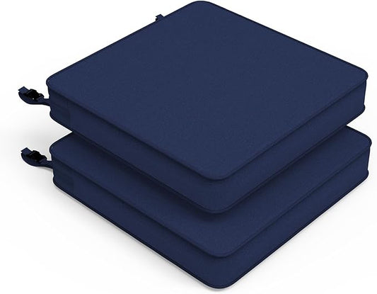 LVTXIII Patio Chair Cushions 19"x19"x3", Water-Repellent Outdoor Seat Cushions for Patio Furniture, Square Chair Pads with Ties for Home Garden Decoration, Set of 2, Navy Blue-VerdiqueGarden