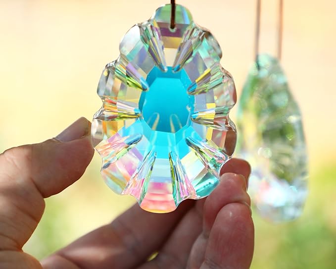 HDCRYSTALGIFTS Set 2 Crystal Sun Catchers for Window Protect Bird Strike, AB Colored 76mm Hanging Ornaments for Windows Rainbow Prism Suncatchers Garden Home Decor-VerdiqueGarden
