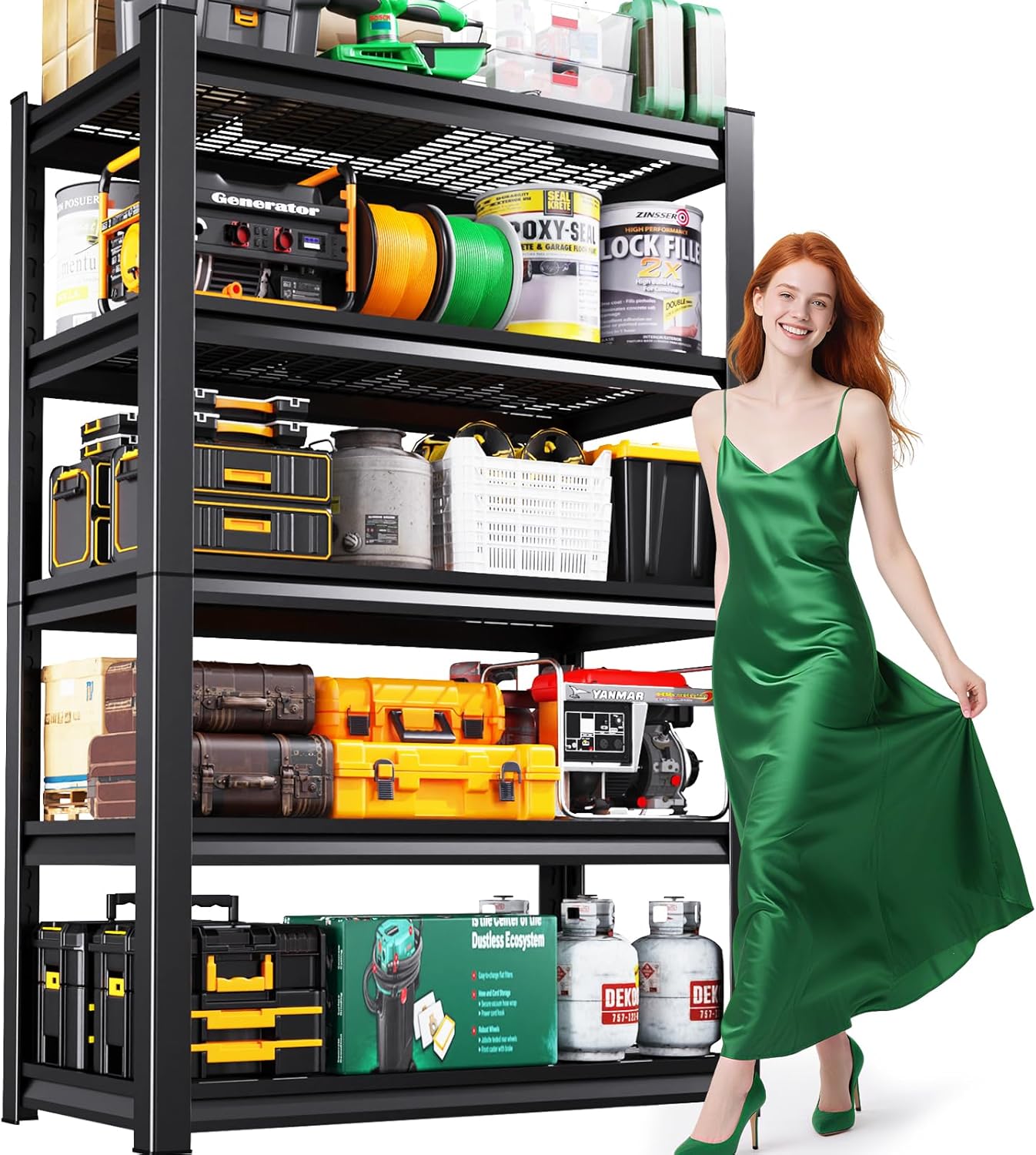 Garage Shelving 5 Tier Metal Shelves Adjustable Garage Storage Shelves Storage Rack 3000LBS Heavy Duty Industrial Shelving Unit Wire Shelf Rack Shelf for Storage Room, Basement,45.7”W×19.7”D×81.1 ”H-VerdiqueGarden