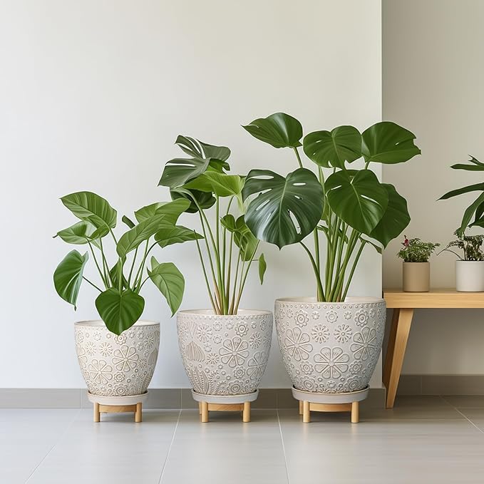 10 Inch Ceramic Planter Pot Large Plant Pot for Indoor Plants Outdoor Round Flower Pot with Drainage Hole and Saucer for Home Garden Decor White-VerdiqueGarden