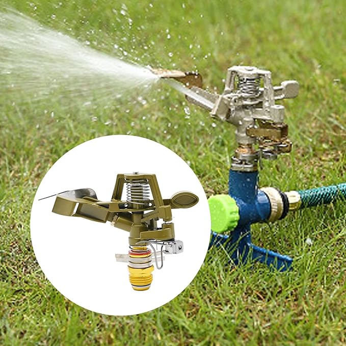 1/2 Inch Brass Impact Sprinkler with Nozzles Adjustable 0-360 Degree Coverage Pattern Heavy Duty Lawn Sprinkler Head for Yard Lawn Grass Patio Garden Irrigation (1Pcs)-VerdiqueGarden