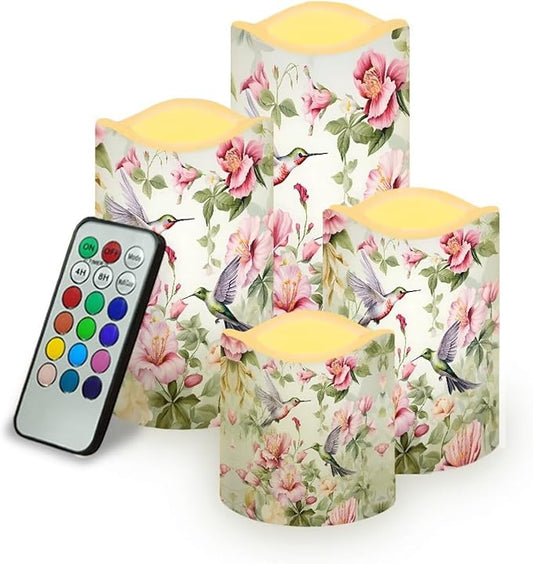 Ystardream Hummingbird Flower Flameless Candles with Remote Battery Operated Candles Elegant Realistic LED Candles with Remote and Timer Set of 4 for Valentines Home Wedding Birthdays-VerdiqueGarden