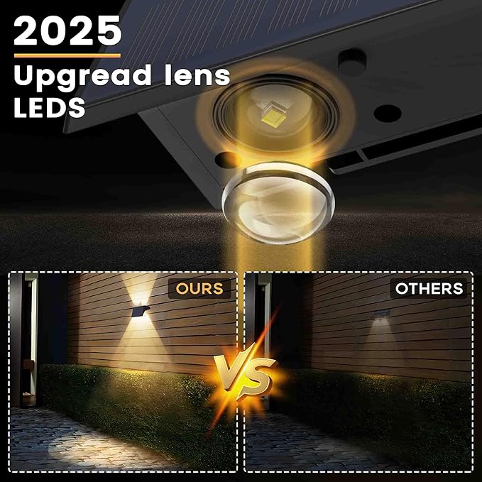 Fence Lights Solar Powered, 4-Pack Solar Fence Lights Up/Down Flexible Buttons, IP67 Waterproof for Outdoor, 120LM Bright, Auto Dusk to Dawn for Wall/Stairs/Yard/Railing/Deck/Pathway (White & RGB)-VerdiqueGarden