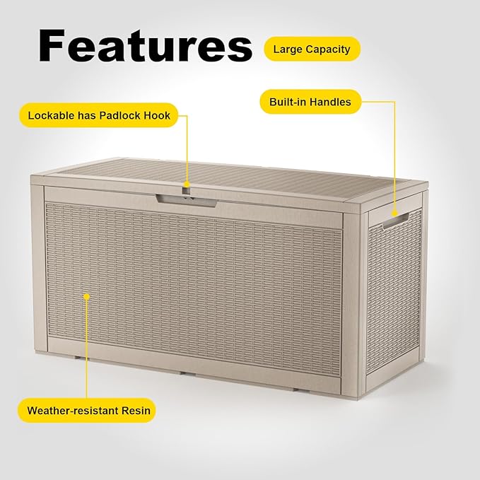 102 Gallon Outdoor Storage Box Waterproof, UV Resistant Resin Deck Box with Hydraulic Rod, Lockable Design and Enhanced Durability for Patio, Garden, and Poolside Use-VerdiqueGarden