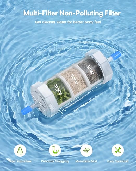 RAINPOINT Misters for Outside Patio - Upgraded 75FT(23M) Misting System Kit with Water Filter for Cooling Outdoor, 75FT Misting Line + 22 Mist Nozzles for Backyard Garden Porch Deck Greenhouse-VerdiqueGarden