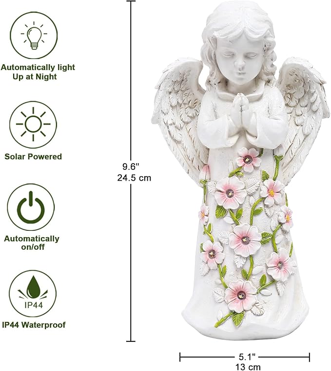Nacome Solar Garden Outdoor Statues Angel with Succulent and 7 LED Lights – Lawn Decor for Patio, Balcony, Yard Ornament - Unique Housewarming Gifts-VerdiqueGarden
