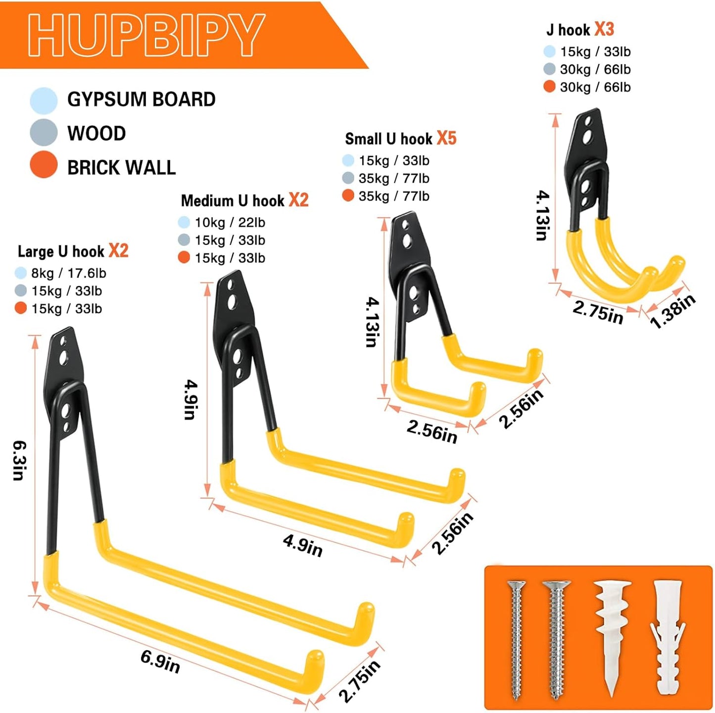 12 Pack Garage Hooks Heavy Duty Utility Steel with Anti-Slip Coating Wall Mount Storage Organizer for Hanging Power and Garden Tools, Ladders, Hose, Bikes, Ropes, Bulk Items, and More-VerdiqueGarden