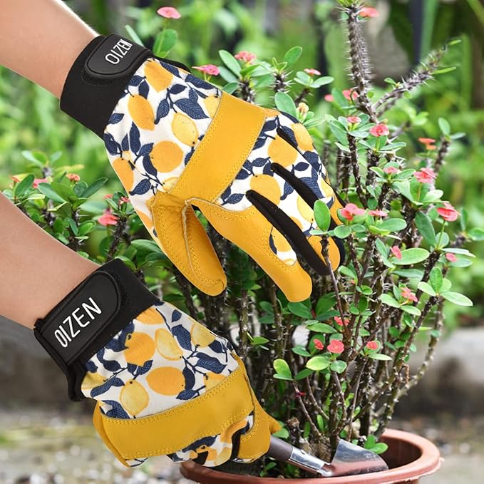 Cowhide Leather Thorn Proof & Puncture Resistant Gardening Gloves for Women and Men, Touchscreen Compatible Working Gloves for Weeding, Digging, Planting, Gardening Gifts for Women (Small)-VerdiqueGarden