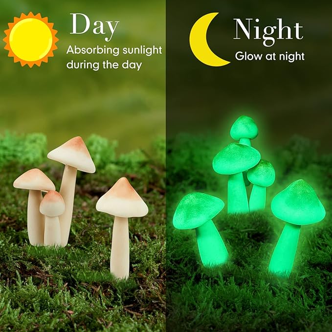 Taiyin 5 Pcs Luminous Mushroom Miniature Garden Mushrooms Outdoor Decor Waterproof Glow in The Dark Yard Decor for Fairy Outdoor Garden Micro Landscape Christmas Tree Decor-VerdiqueGarden