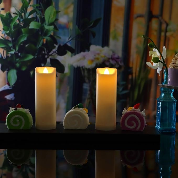CANDLE CHOICE Waterproof Outdoor Battery Operated Flameless Candles with Auto Timer Flickering Plastic Resin Electric LED Slim Pillar Lights for Lantern Patio Garden Wedding Decorations 2”x6” 2 Pack-VerdiqueGarden