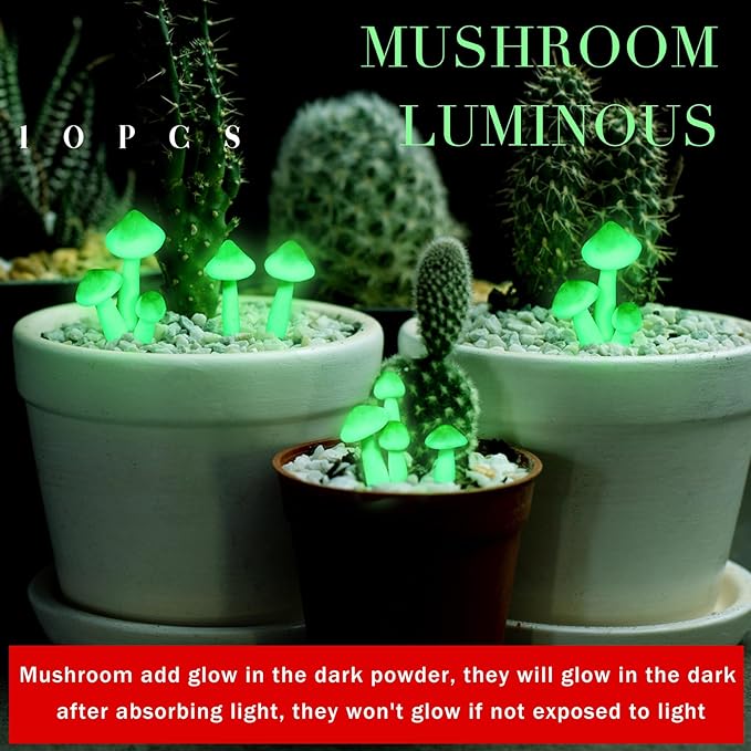 Taiyin 5 Pcs Luminous Mushroom Miniature Garden Mushrooms Outdoor Decor Waterproof Glow in The Dark Yard Decor for Fairy Outdoor Garden Micro Landscape Christmas Tree Decor-VerdiqueGarden
