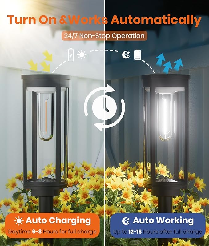 Solar Pathway Lights Outdoor,6 Pack Solar Lights Outdoor, IP65 Waterproof Auto On/Off Solar Garden Lights Solar Powered Landscape Lighting for Yard Walkway Driveway Pathway-VerdiqueGarden