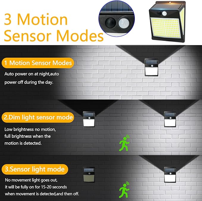 Solar Lights Outdoor 238 LED, 270° Wide Angle Motion Sensor Lights with 3 Modes, IP65 Waterproof Solar Powered Wall Lights for Yard Garden, Patio, Driveway(4 Pack)-VerdiqueGarden