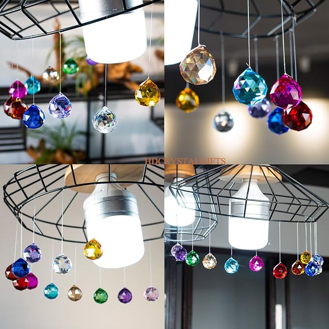 10 Pack Crystal Ball 1.18"/30mm Prism Sun Shine Catcher Rainbow Pendants Maker, Hanging Crystals Prisms for Windows, for Feng Shui, for Gift (Multi-Colors)-VerdiqueGarden