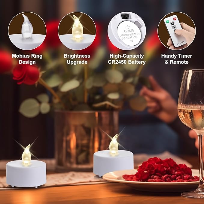 Tea Light Candles with Remote Control,50pack Flickering Flameless LED Candle,Long Lasting 400+Hours,Battery Operated with Timer for Home Decoration Seasonal &Festival Celebration WarmWhite-VerdiqueGarden