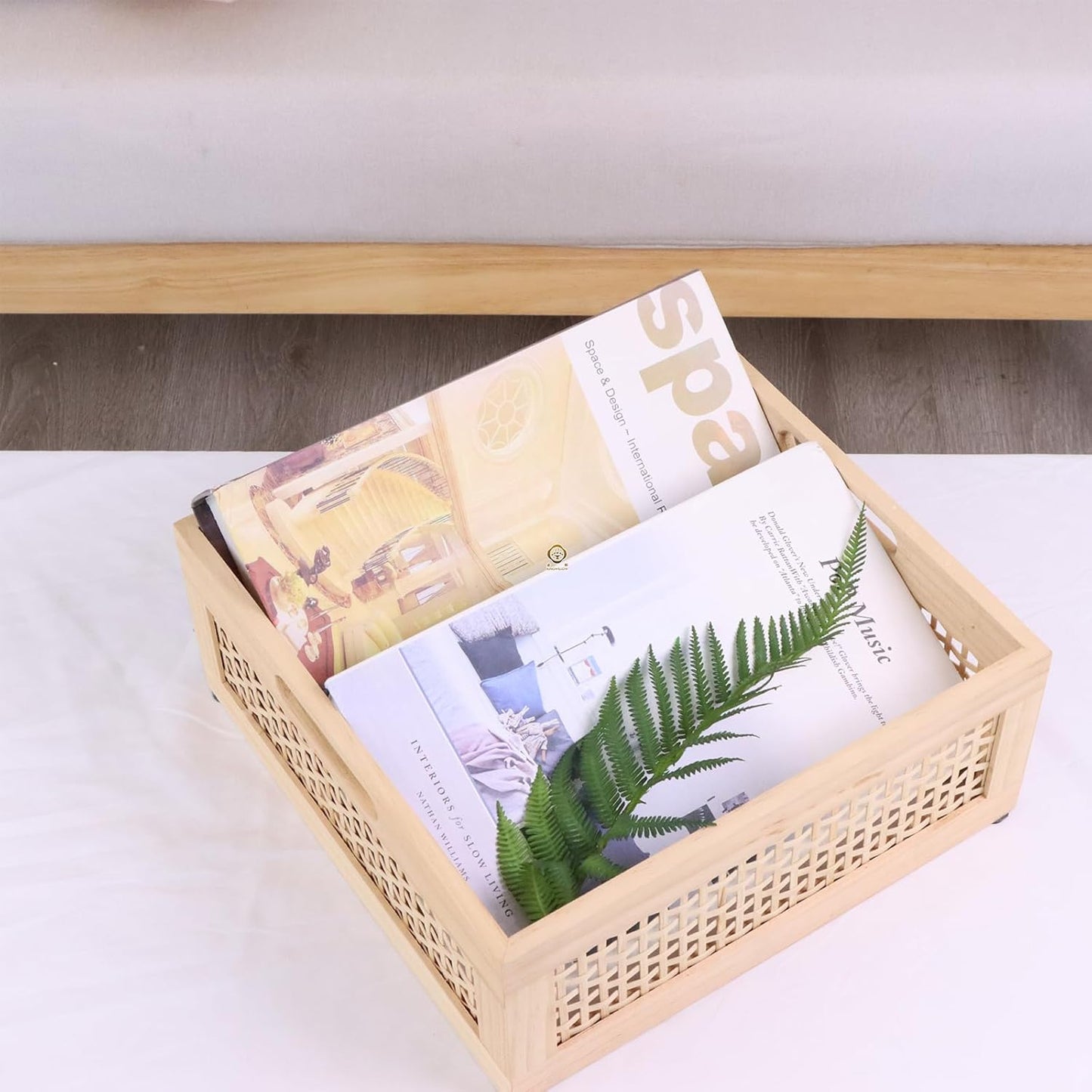 YRMT Wood Storage Crate Basket Rustic Wooden Storage Container for Organizing Decorative Bamboo Box with Handles for Pantry, Shelves Organizer 11.4" x 11.4" x 5" (Natural)-VerdiqueGarden