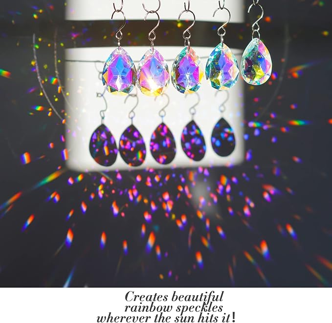 10pcs 38mm Suncatcher Crystal Teardrops Chandelier Parts,Chandelier Crystal Prisms Pendants with Hook,Hanging Crystals for Lamp Window Christmas Tree Decoration(AB Colors)-VerdiqueGarden