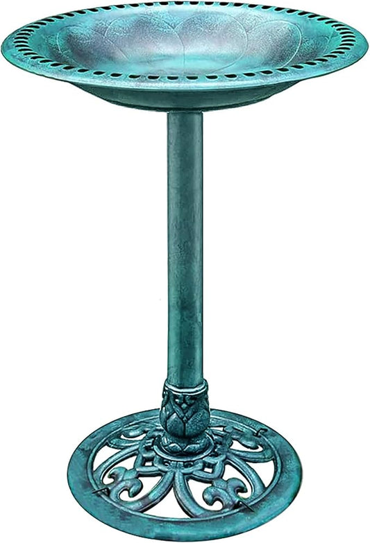 VIVOHOME 28 Inch Height Polyresin Lightweight Antique Outdoor Garden Bird Bath Green-VerdiqueGarden