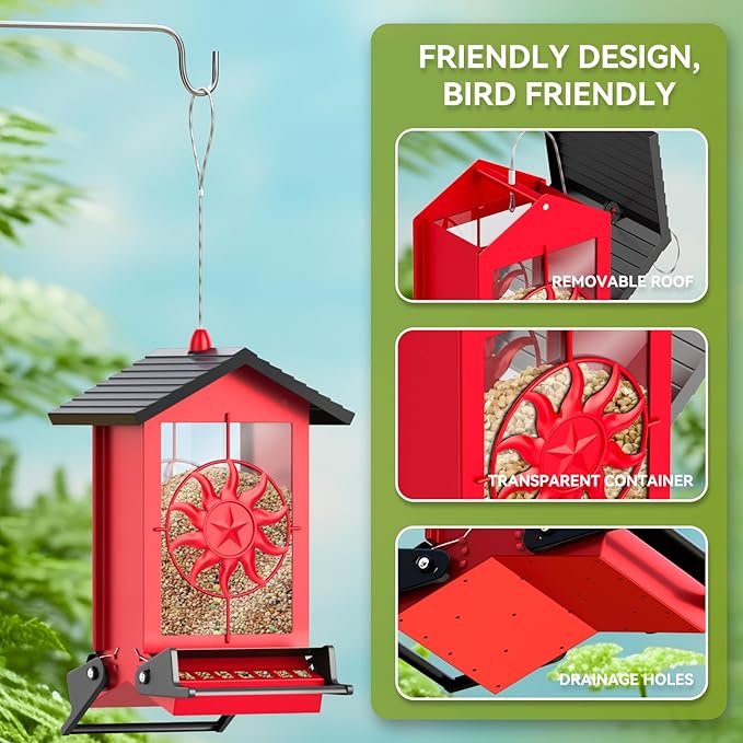 Squirrel Proof Bird Feeders for Outdoors, 5LBS Large Capacity Metal Wild Bird Feeder with Bilateral Weight-Activated Perches, Anti Squirrel Bird Feeders for Outside Finch, Cardinal, Blue Jay-VerdiqueGarden