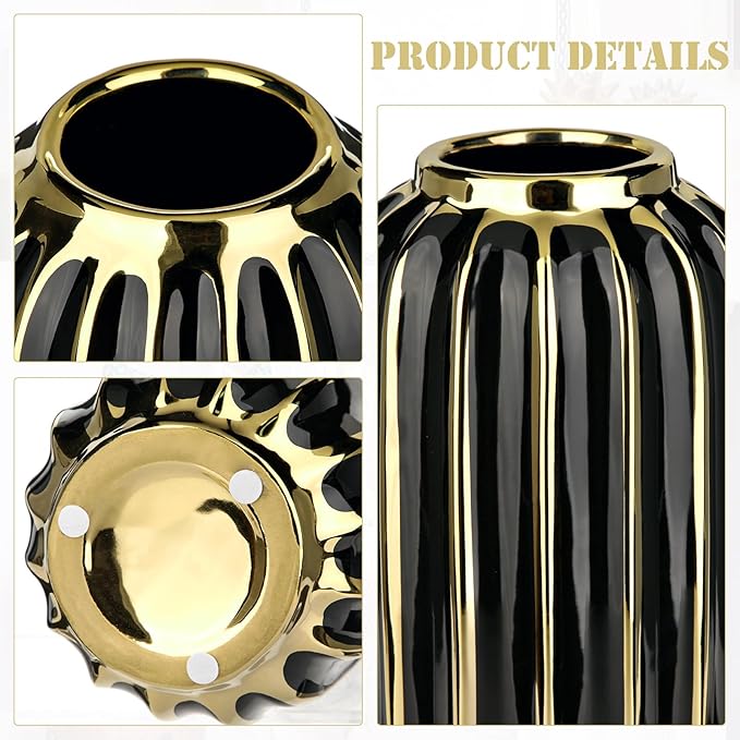 Briful Gold Plated Lantern Ceramic Vase Home Decor Creative Design Porcelain Decorative Flower Vase 8.66'' Black Ceramic Vases for Wedding Anniversary Decoration-VerdiqueGarden