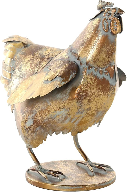 Deco 79 Metal Chicken Decorative Garden Sculpture Patina Garden Statue, Outdoor Sculpture 8" x 13" x 13", Bronze-VerdiqueGarden