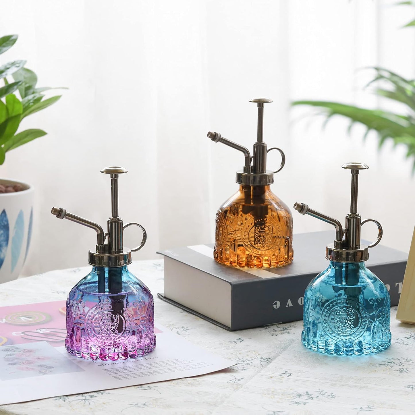 T4U Glass Plant Mister 200ML, Vintage Spray Bottle with Top Pump, Fine Mist Garden Flower Sprayer Small Decorative Spritzer Watering Can Gift for Indoor Outdoor Succulent House Plant (Gradient Color)-VerdiqueGarden