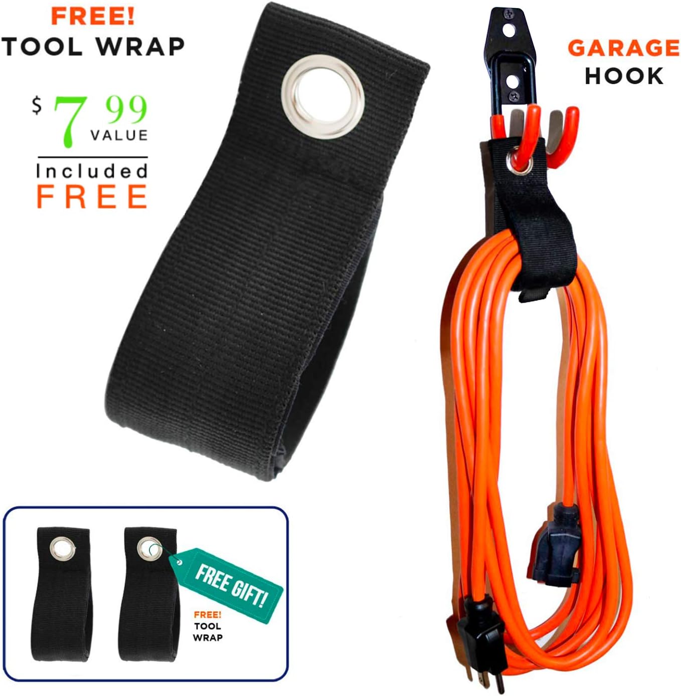 Garage Hooks, 12 Pack Wall Storage Hanger with 2 Extension Cord Straps, Heavy Duty Tool Holder for Utilities Organization, Wall Mount Rack for Garden Lawn Tools, Ladders, Bike, Ski (Orange)-VerdiqueGarden